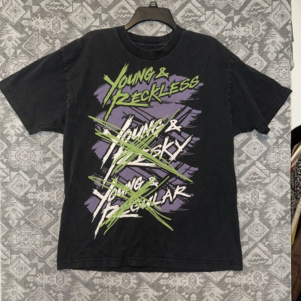 Young & Reckless Shirt Adult Large Black Graphic Short Sleeve Activewear Mens